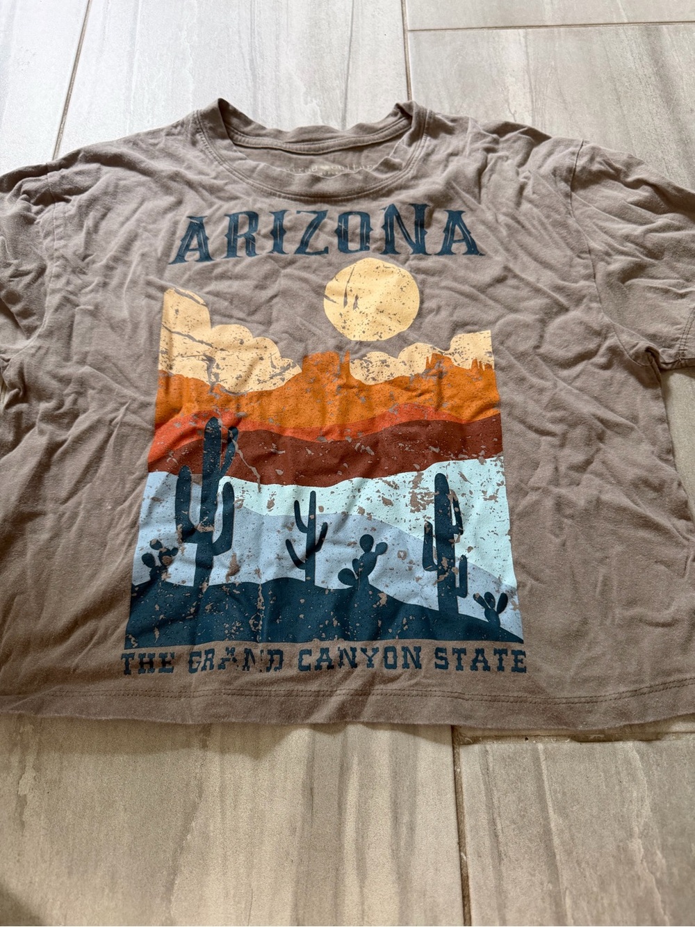 Arizona Jean Company Brown Tee with Multicolor Desert Graphic